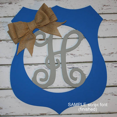 Police Badge Initial Wall Hanging in Blue and Silver
